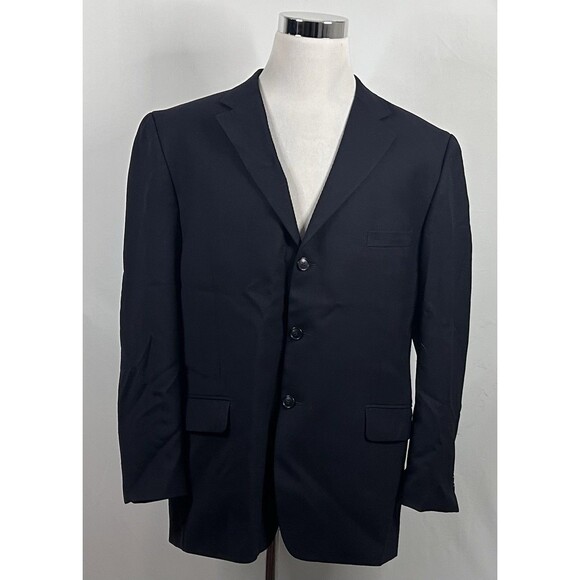 Alfani 44R Sport Coat 100% Wool All Black Three Button Fully Lined Formal - Picture 2 of 8